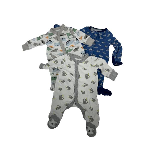 Carter's Cloud Island Bundle Lot of 3 Footed One Piece Pajamas Newborn Baby - Picture 1 of 10